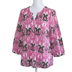 Talbots Petite Pink Gray White Ikat Lightweight Cotton Popover Top Sz Sp Tunic
